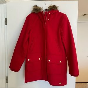 Size M red Abercrombie coat with fur trimmed hood